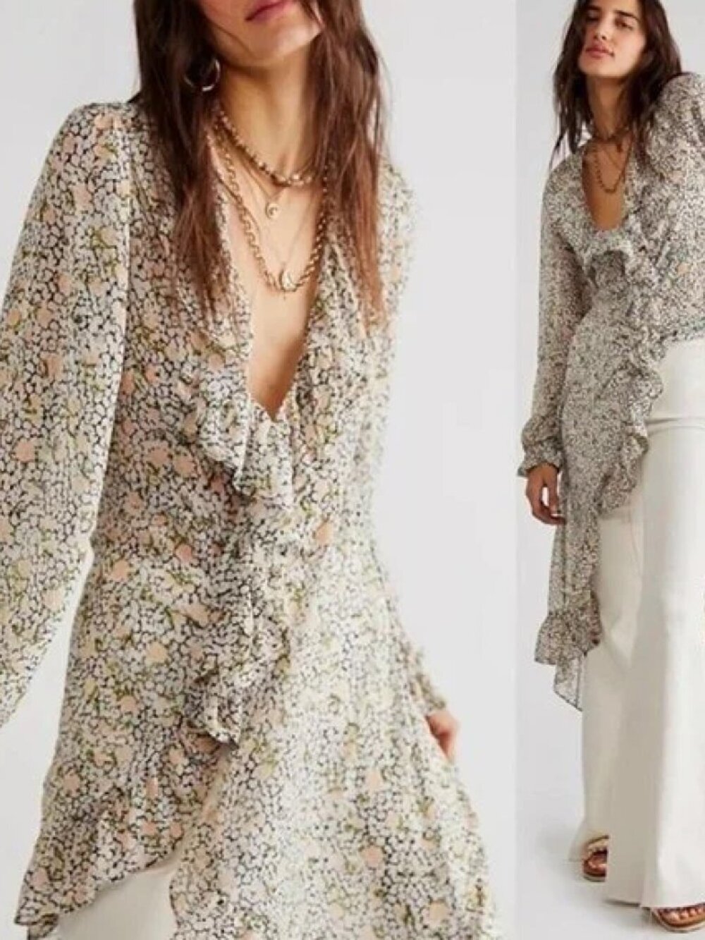 Free People Gigi Floral Boho Maxi Dress Kimono Size XS Women's